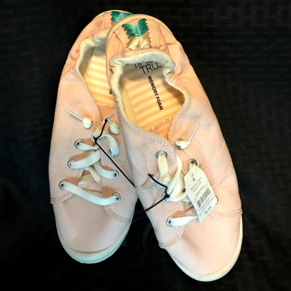 Pink canvas slip ons